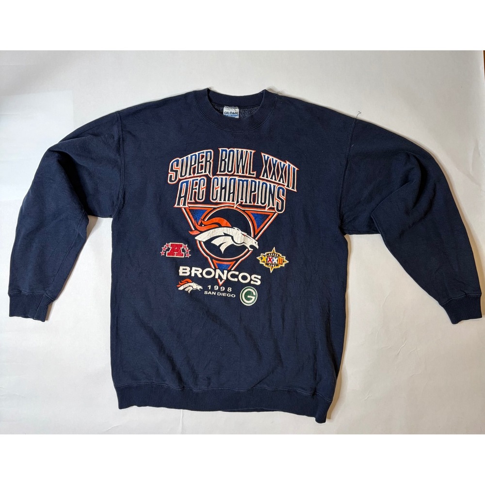 Gildan Sweatshirt Mens L Blue Good 1998 Denver Broncos Super Bowl XXXII Vintage